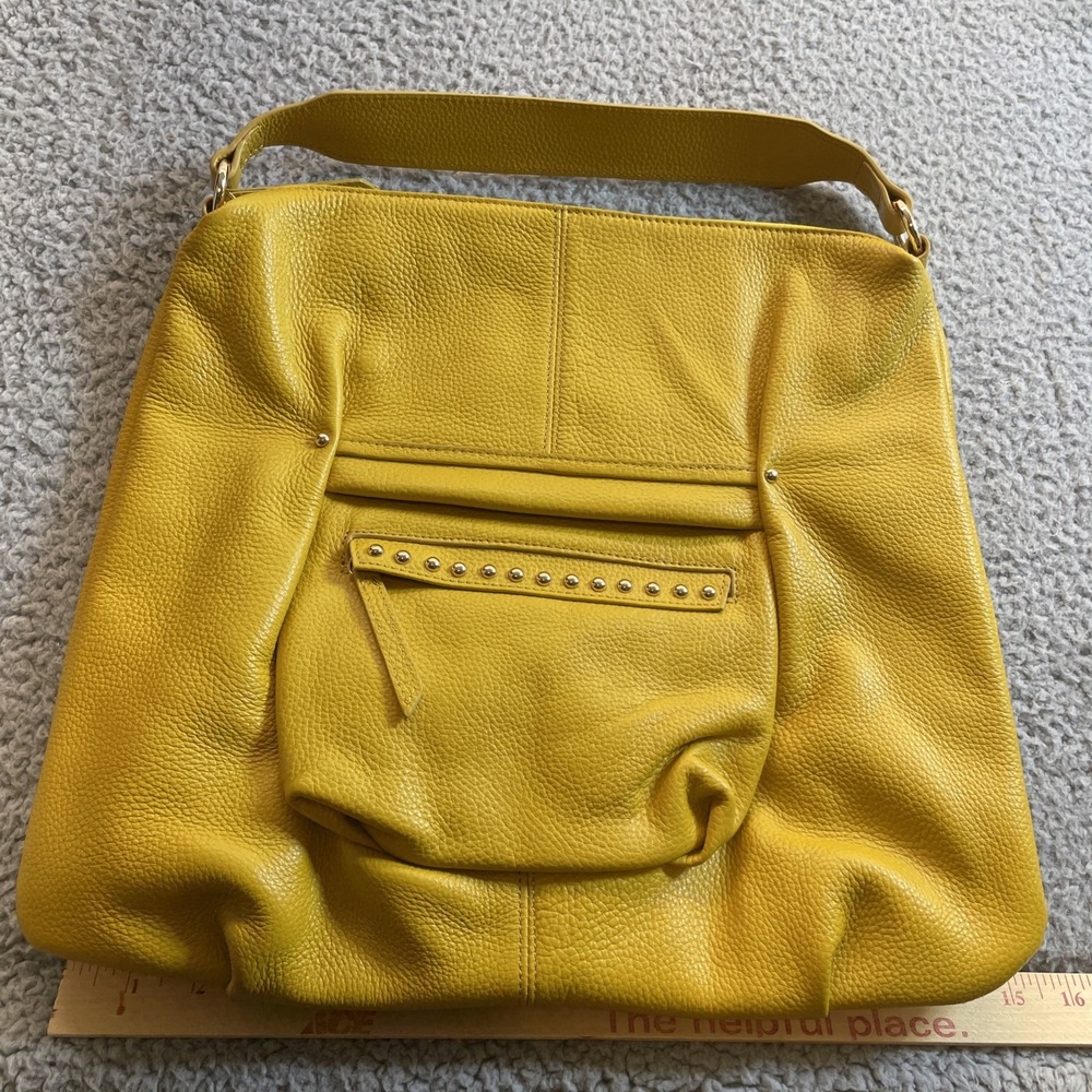 Laggo Bag Womens Yellow‎ Pebbled Leather Shoulder /Crossbody Studded Pocket New